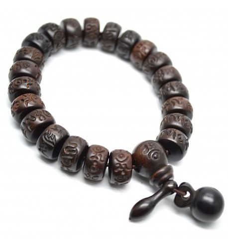 Natural Black Jujube Wood Rondelle Beads Bracelets Carved Words Om Mani ...