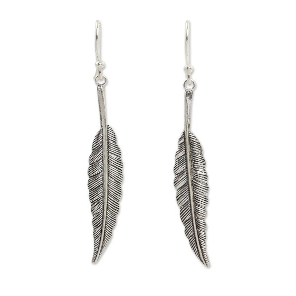 .925 Sterling Silver Feather Motif Dangle Earrings- 'Flight' - C7127QZDG13