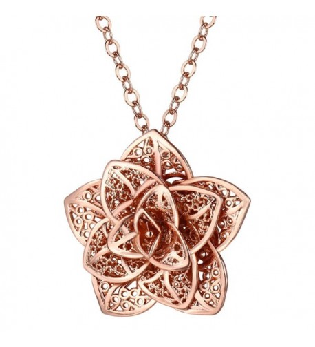 Flower Necklace 22 Inches Yellow Gold Plated Delicate Pendant - Rose ...