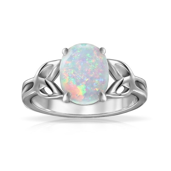 Triquetra Celtic Knot Oval Synthetic White Opal Sterling Silver Ring ...