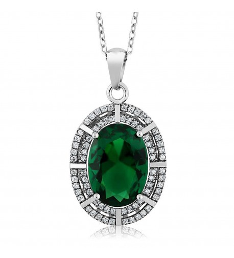 Sterling Simulated Emerald Pendant Necklace