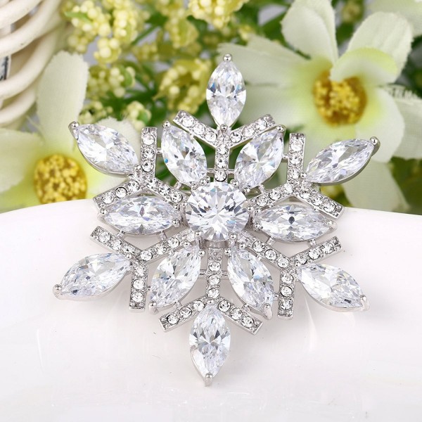 Women's Full CZ Marquise Shape Winter Snowflake Corsage Brooch Pin ...