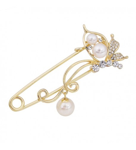 Crystal Butterfly Safety Pin Brooch with Pearl Pendant Cardigan Hat ...