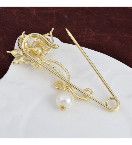 Crystal Butterfly Safety Pin Brooch with Pearl Pendant Cardigan Hat ...