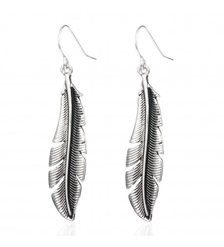 HUIMEI Antique Silver Feather Earring