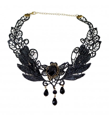 Black Rose Flower Lace Gothic Lolita Beads Pendant Choker Necklace 12 ...